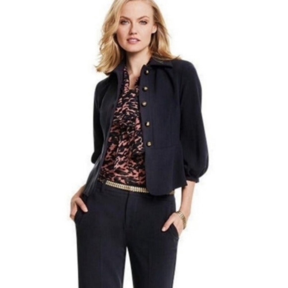 CAbi Navy Cropped Button Blazer